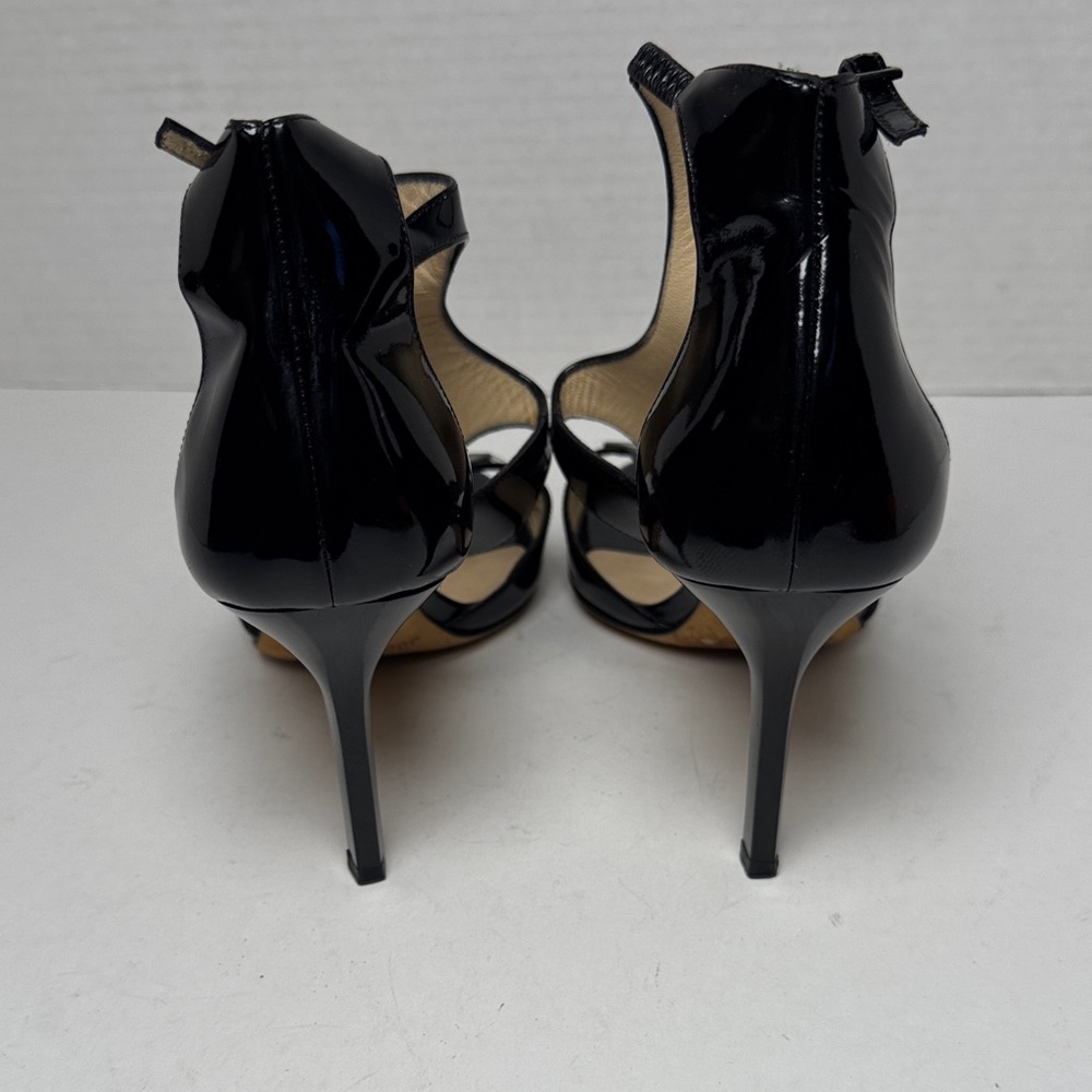 JIMMY CHOO Lotus Glossy Black Patent Leather Cut Out Strappy 3" Heels Size 36 - Picture 3 of 15